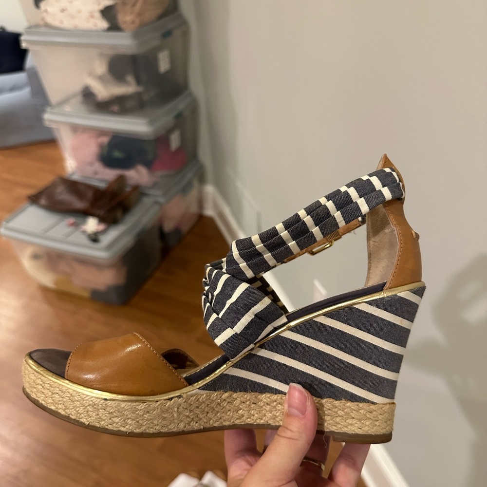 Sperry Striped Wedge Sandals - Brown and Blue
